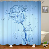 Lofaris 3D Romantic Light Blue Water Rose Bathtub Shower Curtain